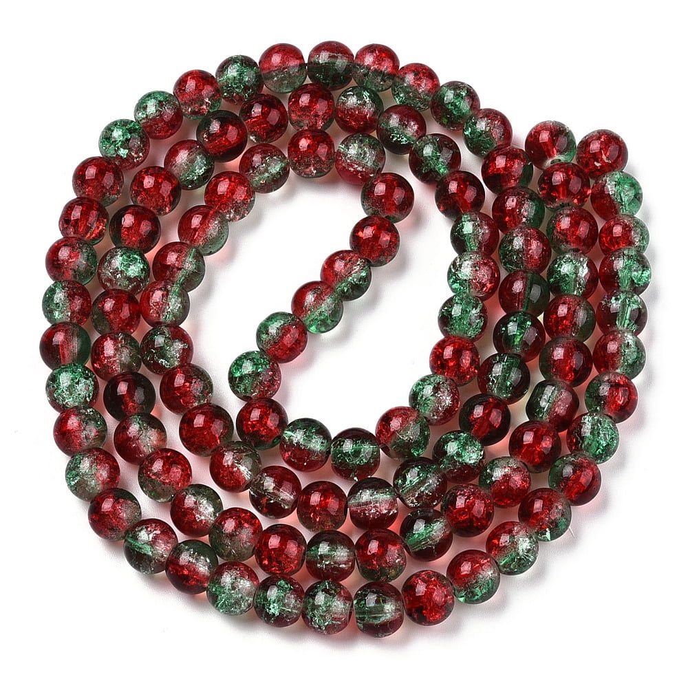 20 strand Two-Tone Baking Painted Transparent Glass Beads Strands Round FireBrick 8mm Hole: 1.5mm 108~110pcs/strand 30.71 inch~31.50 inch(78~80cm)