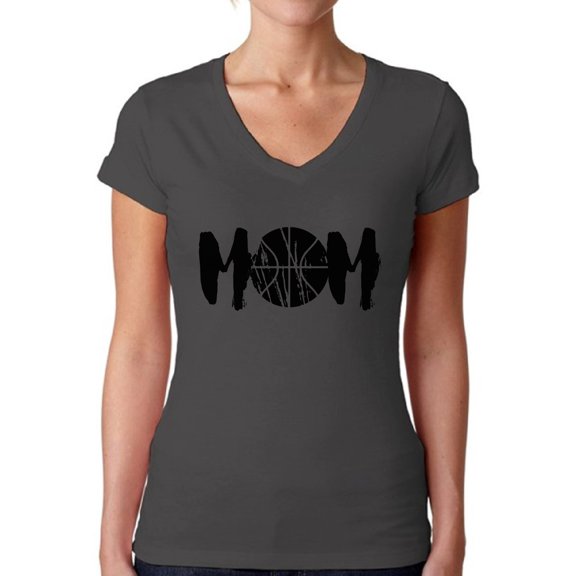 Awkward Styles Women's Basketball MOM Mothering V-neck T-shirt Black Mother's Day Gift