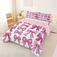 thumbnail image 2 of Manfei Pink Bow Love Heart Cartoon Set Full Size Comforter Sets for Girls, Cute Ribbon Bedding Sets, Pink Reversible, 3pcs, 2 of 6