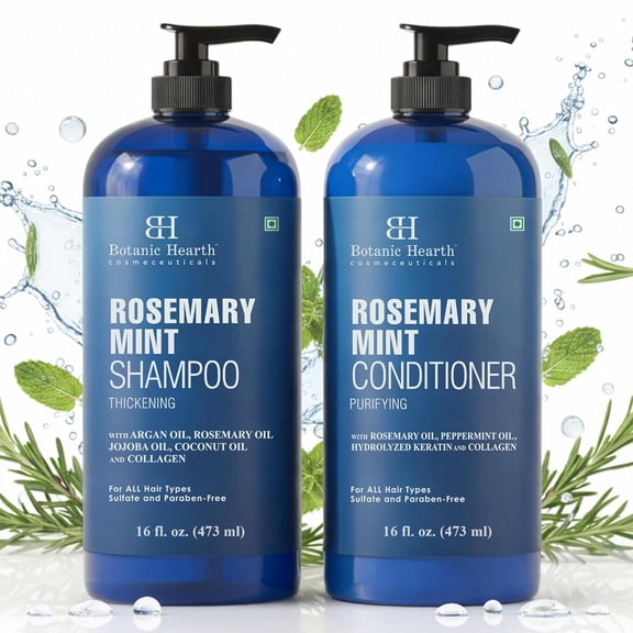 Botanic Hearth Rosemary Mint Shampoo and Conditioner Set with Keratin, Sulfate & Paraben-Free Hair Care for Men and Women, 16 fl oz Each
