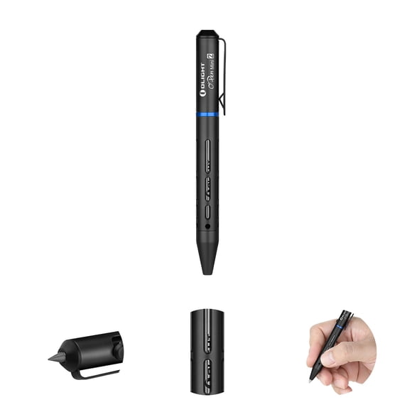 OLIGHT O'Pen Mini 2 Portable Ballpoint Pen, Bolt Action Pen with Pen and Pencil Tip, EDC Replaceable Black Ink Pens with Stainless Steel Pen Clip for Working, Writing (Black)