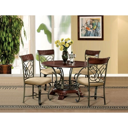 Cherry Finish Round Dining Table Set 5p W Bronze Base Acme Furniture 70100 Omari Cherry Finish Round Dining Table Set 5p W Bronze Base Acme Furniture 70100 Omari