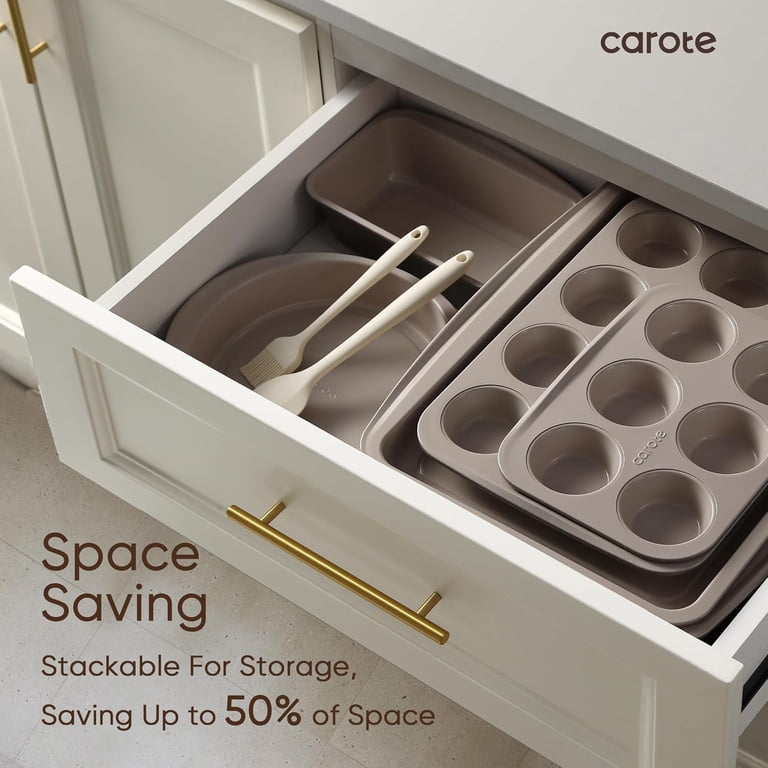 Carote 9-Piece Nonstick Bakeware Set, Gray & Khaki photo 4