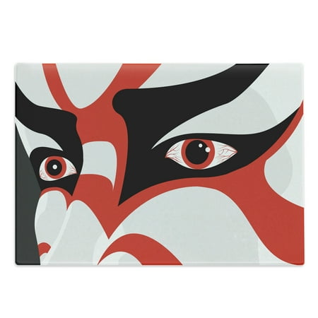 

Kabuki Cutting Board Japanese Drama Theme Kabuki Face with Dramatic Eyes Cultural Theater Decorative Tempered Glass Cutting and Serving Board Large Size Black White Orange by Ambesonne