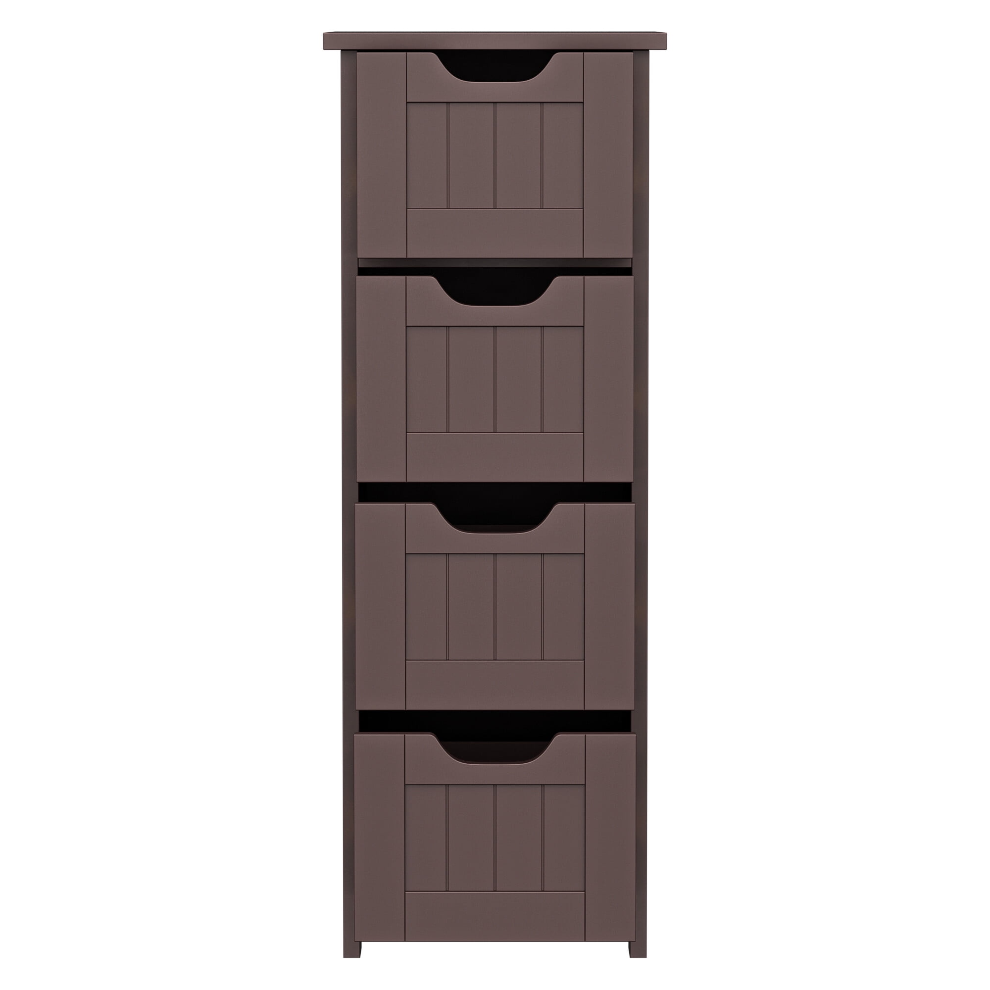 ZENY Bathroom Floor Cabinet Attractive Wooden Side Storage Organizer with 4 Drawers, Coffee