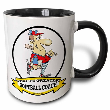 

3dRose Funny Worlds Greatest Softball Coach Occupation Job Cartoon - Two Tone Black Mug 11-ounce