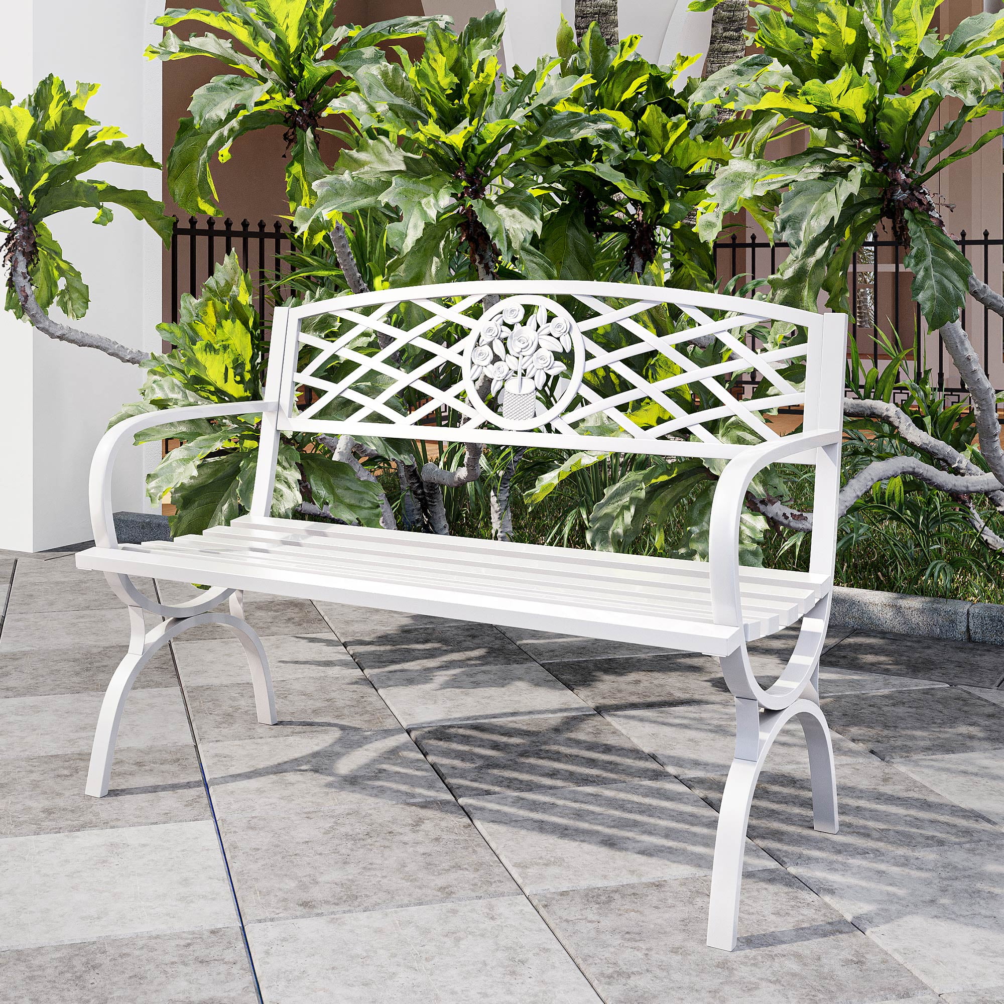 Belleze 50 inch Outdoor Park Bench Garden Backyard Furniture Chair Porch Seat White