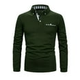 thumbnail image 2 of MLANM Mens Casual Long Sleeve Plaid Collar Polo Shirt Slim Fit Basic Shirts, S Dark Green, 2 of 5