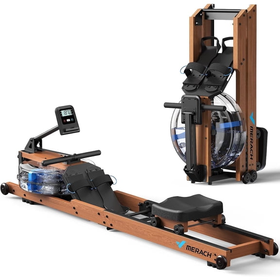 Water Rowing Machine, Immersive Feel, Foldable & Space-Saving, 400LBS Capacity, Water Resistance, Leak-Free, Sturdy Solid Wood Frame, 10-Min Easy Assembly