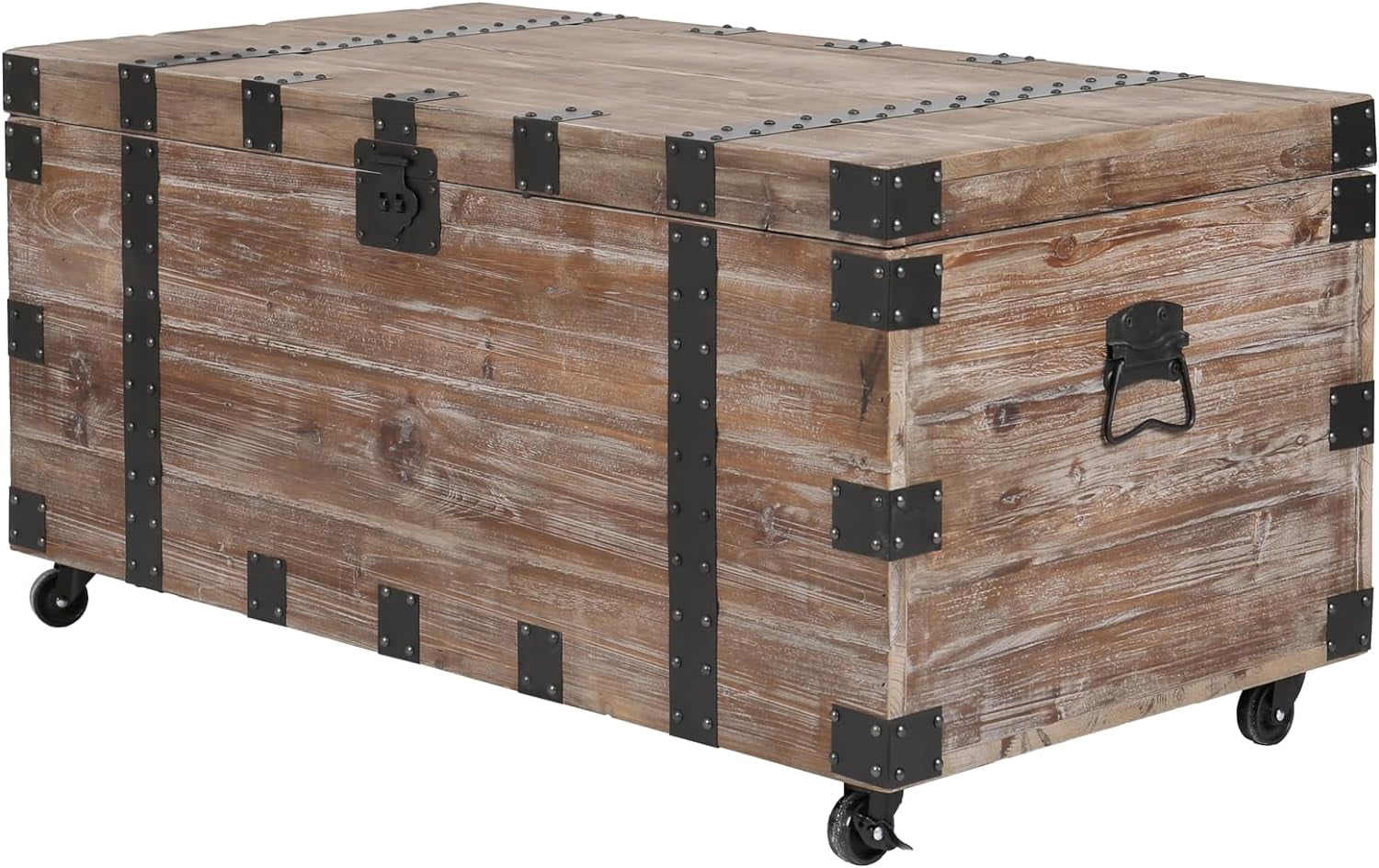 Coffee Table Set, Vintage Wood Storage Trunk Coffee Table with Two End Side Table