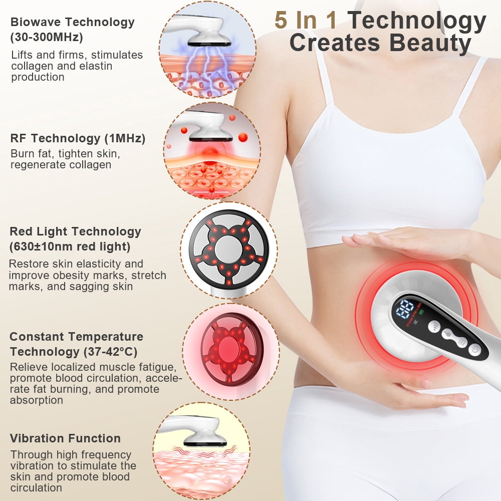 3-in-1 Handheld Body Massager with RF, Vibration, and Red Light, Cordless Electric Full Body Massager for Neck, Back, Arms, Legs, and Abdomen Relaxation, White