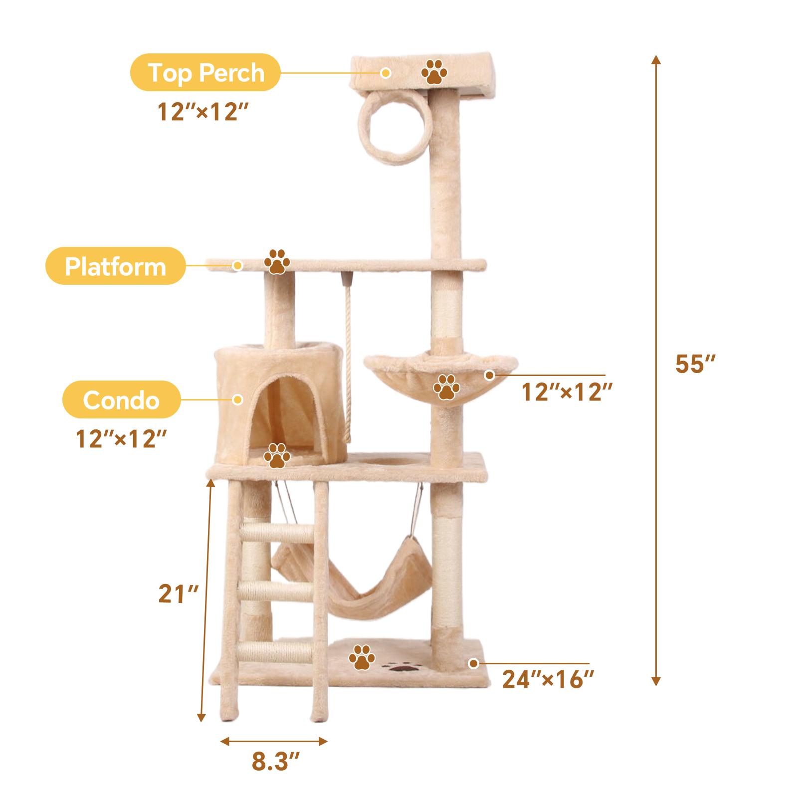 Cat Tree Condo 5- Level Multi-Functional Cat Tree with Scratching Post