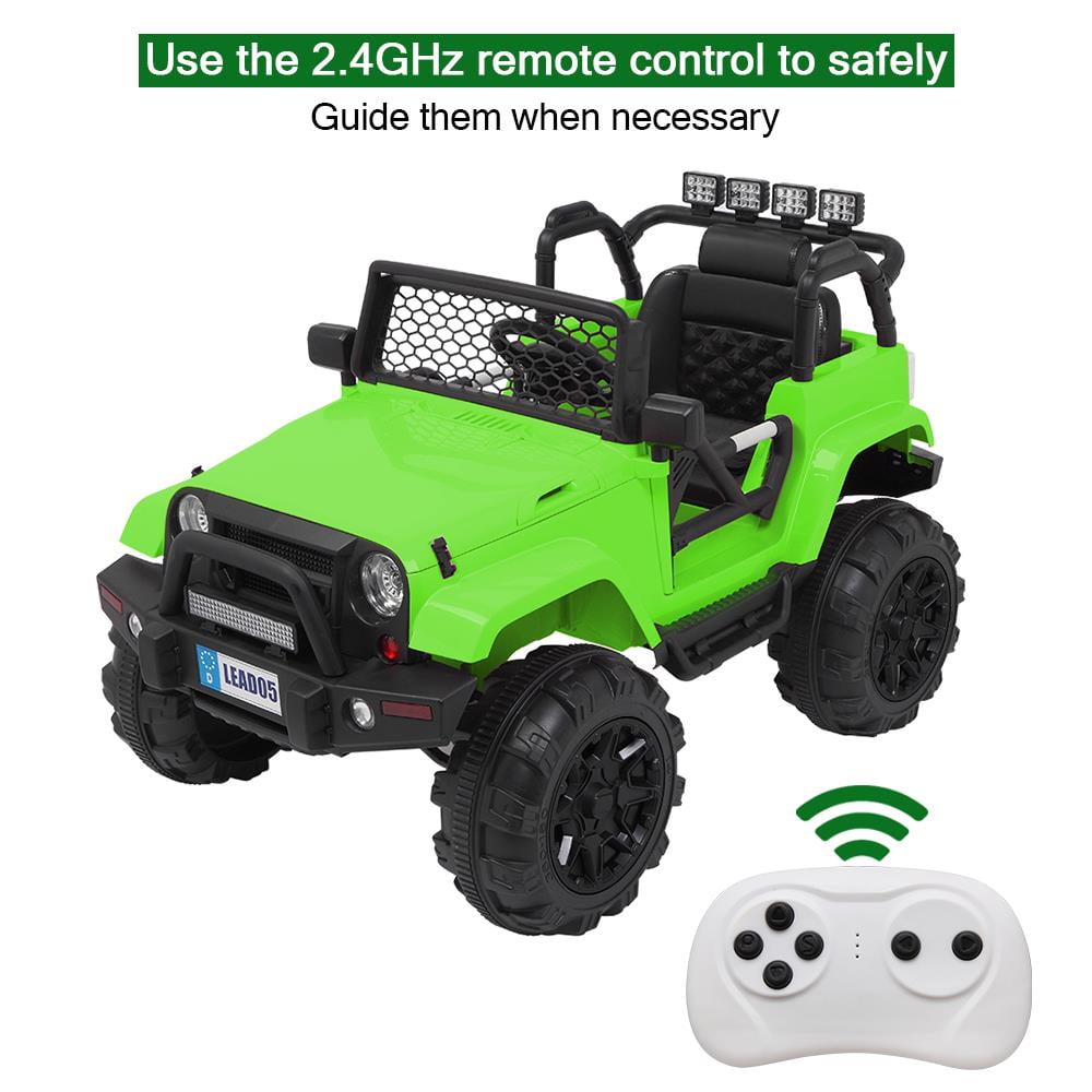 GoDecor 12V Kids Ride On Truck w/RC, 3 Speeds, MP3 Player, AUX/USB/TF Cards, Seat Belts, LED Lights - Green