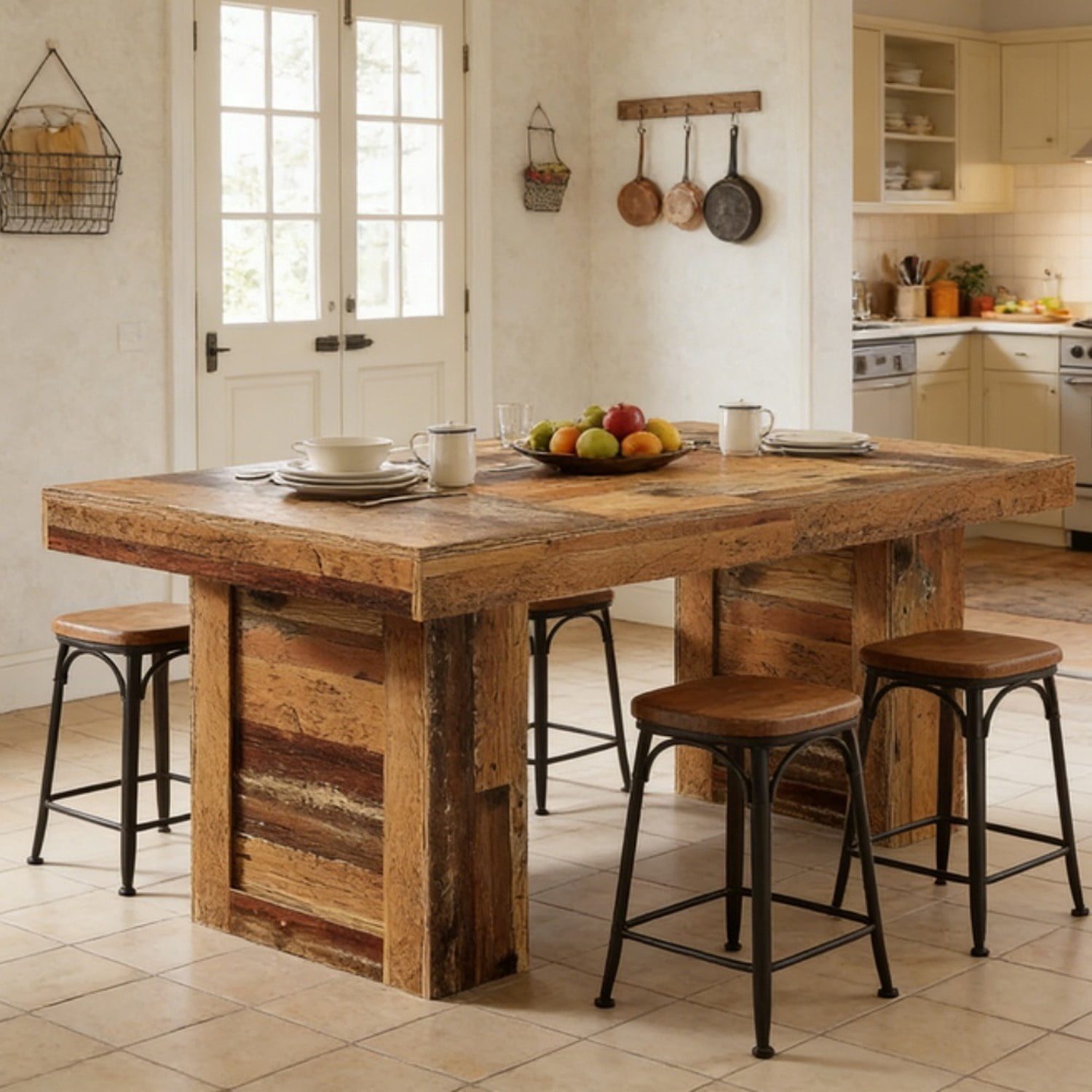 63-inch Rustic Farmhouse Dining Table with Patchwork Wood-Grain Finish
