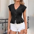thumbnail image 4 of Holzkary Women's Denim Vest Tops Trendy 2026 Cap Sleeve Deep V Neck Button Down Y2K Fitted Pleated Sleeveless Jean Vest Tops for Women Classic Summer Crop Waistcoat Jacket Denim Tops Black S, 4 of 8