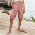 thumbnail image 5 of HongQid Capri Pants for Women High Waisted Wide Leg Linen Palazzo Trousers Pull On Elastic Smock Waist Loose Flowy Pants, 5 of 8
