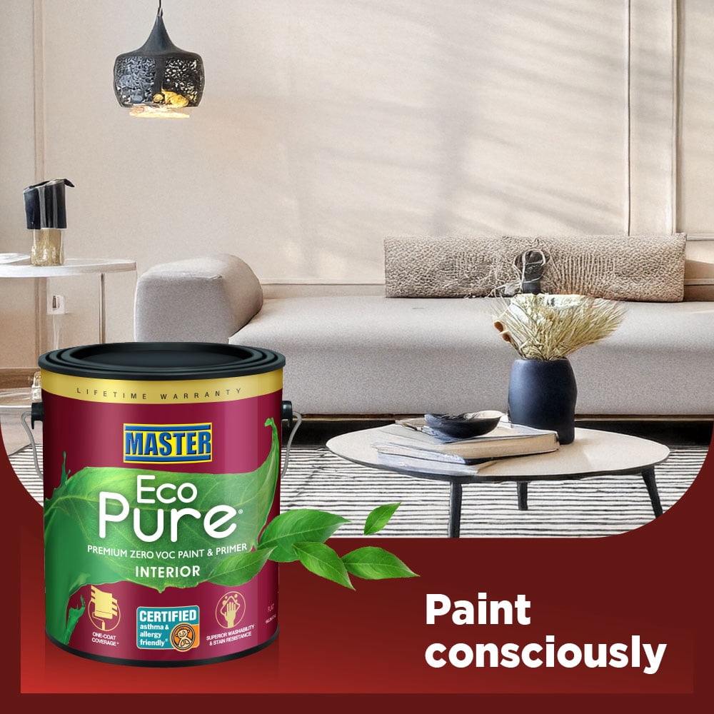 Master Eco Pure Premium Zero VOC Paint and Primer White, Flat Interior Paint, 1 Gallon