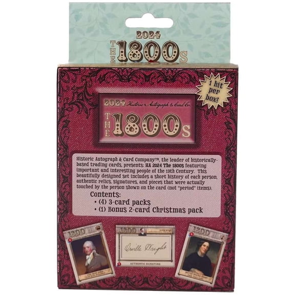 Collectible Historic Autographs 2024 The 1800's Trading Card HOBBY Box (4 Packs + Bonus Pack)