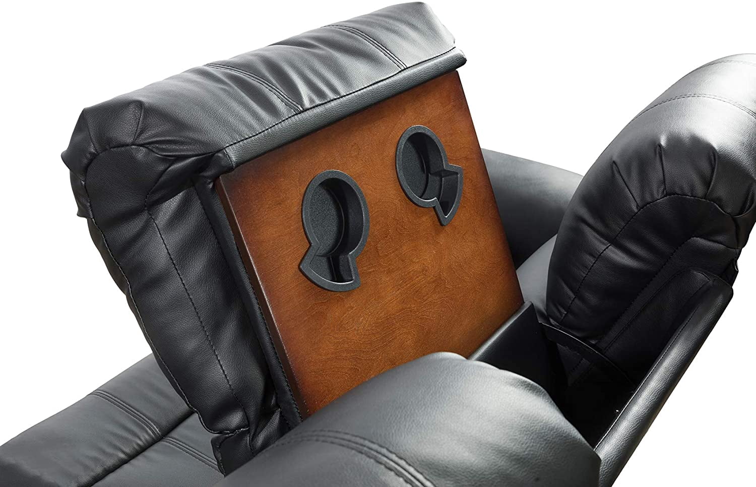 PonLiving 82'' Pillow Top Arm Reclining Sofa With Dropdown Table, Black
