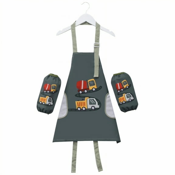 AUQ Kids Apron,Dual-Layer Coating Kids Aprons for Cooking,Polyester Fabric Blend Toddler Apron,S