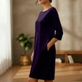 thumbnail image 6 of QATAINLAV Velvet Dress for Women Casual Crew Neck Long Sleeve Dresses Elegant Loose Fit Cocktail Party Maxi Dress with Pockets, Purple, S, 6 of 10