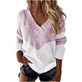 thumbnail image 2 of Mikilon Hauts pour Femmes Classique Col en V Manches Longues Chandail Ample à Blocs de Couleur, 2 of 4