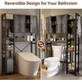 thumbnail image 4 of iSunirm Over The Toilet Storage Cabinet with Doors, 7 Tier Freestanding Bathroom Organizer with Adjustable Shelf & 4 Hooks for Bathroom, Restroom, Laundry, Black Oak, 4 of 7