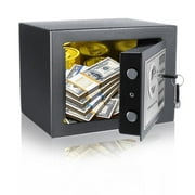 Qhomic Safe Box Safes 0.18 Cubic Feet Lock Boxes Wall-Anchoring Digital Electronic Security Metal Steel Safe Box for Cash Jewelry Passport  Security, Include 4 x AA Batteries