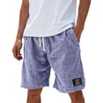 thumbnail image 2 of Nestiefly Men's Cotton Linen Casual Shorts Elastic Waist Drawstring Summer Beach Shorts with Pockets Purple M, 2 of 4
