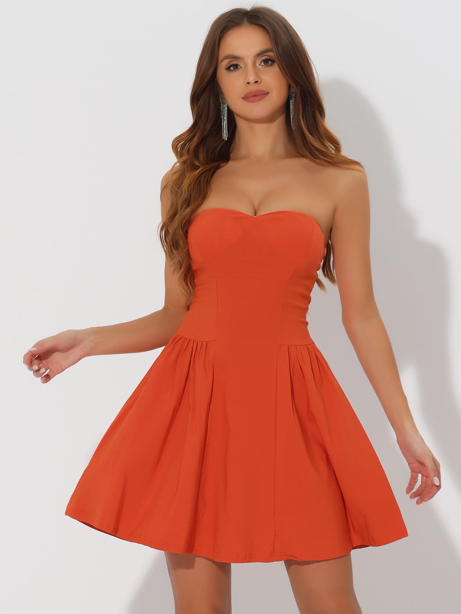 DARING DIVA Party Mini Strapless Sweetheart Neck Christmas Mini Dress XS Orange