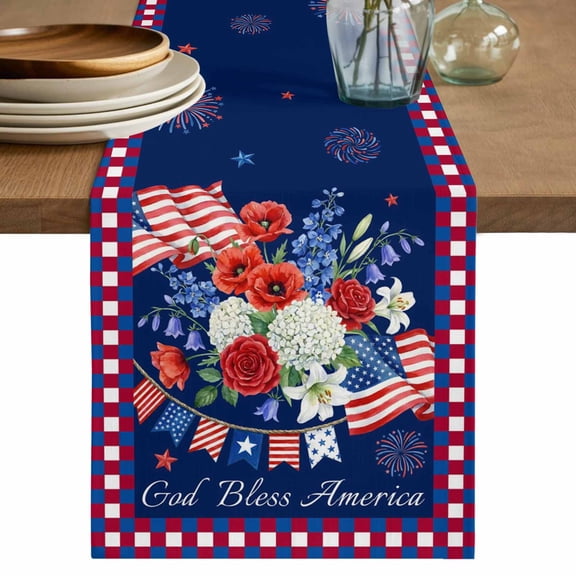 250th Anniversary Table Runner 70 Inches, Independence Day Floral Navy Blue Bed Runner Dresser Scarves Tabletop for Indoor Outdoor Parties/Ceremony/Banquet, 13" x 70"