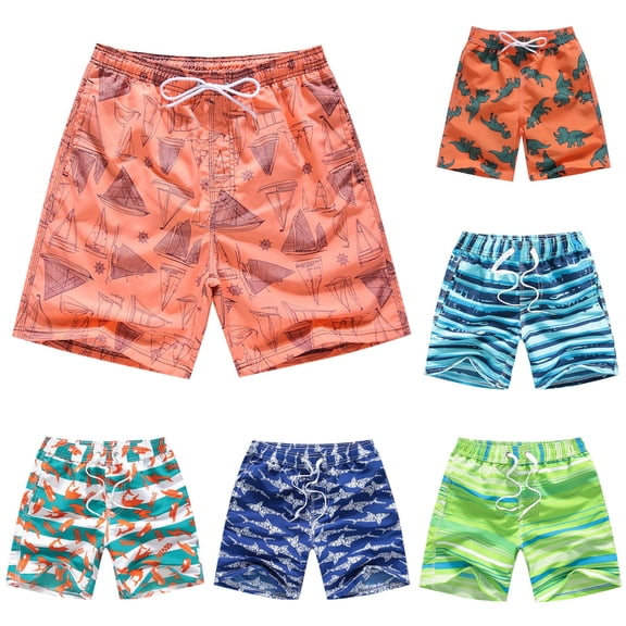 REDARER Boys Shark Print Swim Trunks Drawstring Elastic Waist Lightweight Summer Beach Board Shorts,5-6 Years