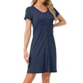 thumbnail image 4 of INSPIRE CHIC Women's Nightgown Sleep Dress Short Sleeve Button Down Solid Crewneck Night Dress 3XL Navy, 4 of 6