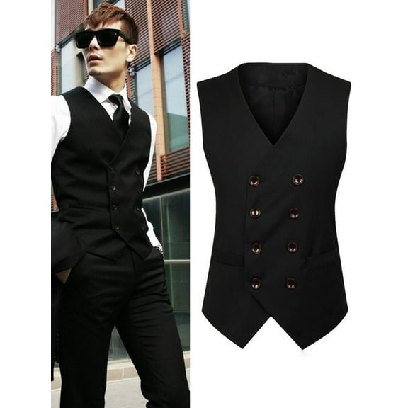 Men's Black Double - Breasted Waistcoat: Formal & Stylish for Suits, Events & Layering