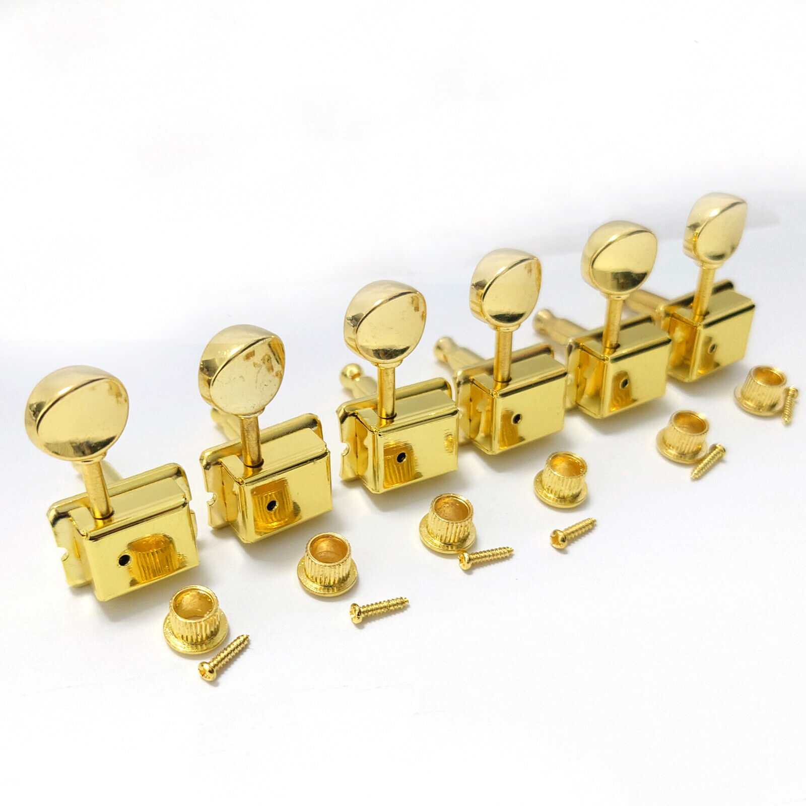 6 Inline Vintage Guitar String Tuners Guitar Machine Heads Tuners Gold Tuning Key Pegs Machine Heads Replacement for ST TL Style Electric,Folk or Acoustic Guitar Replacement Parts