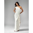 thumbnail image 3 of Beige One Shoulder Maxi Gown Elegant Form-Fitting Ruched Side Draped Evening Dress, 3 of 7