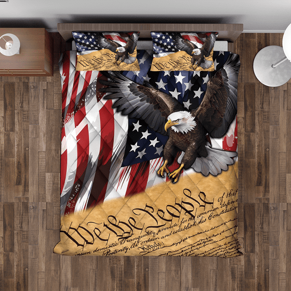 Lotusprinthandmade America Eagle Patriotic Quilt Bedding Set (Fold Hem) 5 Sizes (Made in Vietnam) (55x60), America-Themed Eagle Quilt Bedding Set, Pride Eagle Quilt Bed Set