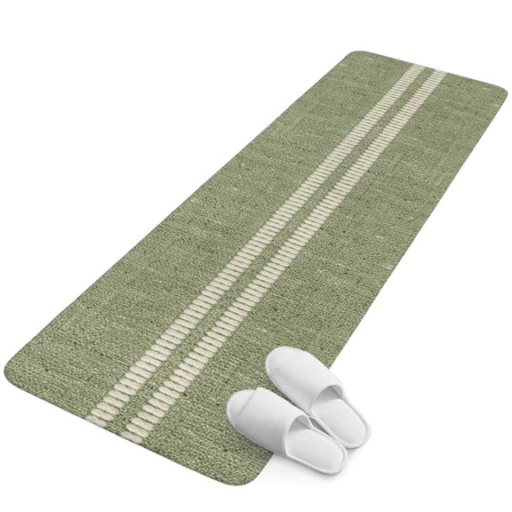 Runner Rug 1.64'x5.25', Sage Green Striped Non Slip Backing Floor Mats Soft Area Rugs, Absorbent Muddy Dirt Trapping Carpet for Entryway Hallway Kitchen Bedroom Rustic Vertical Stripes Linen Texture