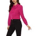 thumbnail image 4 of INSPIRE CHIC Women's Button Down Shirt Peter Pan Collar Tie Neck Solid Color Blouse XS Hot Pink, 4 of 6