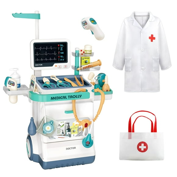 Deejoy Toy Doctor Kit for Kids, Pretend Medical Station Set for Boys & Girls, 28 Accessories Doctor Cart with Lights and Thermometer, Kids Doctor Kit for Toddlers 3-5 Years Old