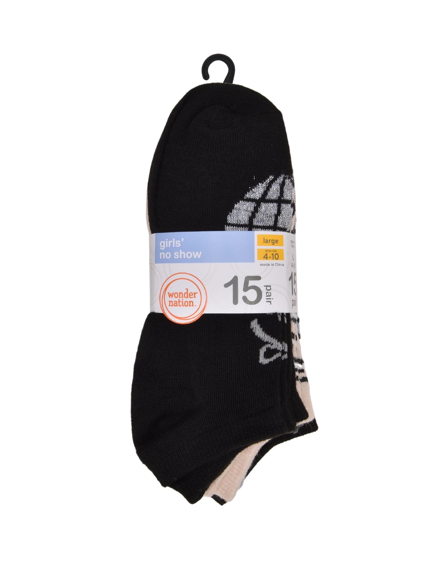 Wonder Nation Girls Icons No-Show Socks, 15-pack, Size Large (Shoe Size 4-10)