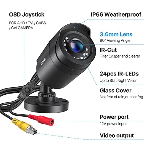 ZOSI 2.0MP 1080p 1920TVL Cámara de Seguridad Interior Exterior, Híbrid