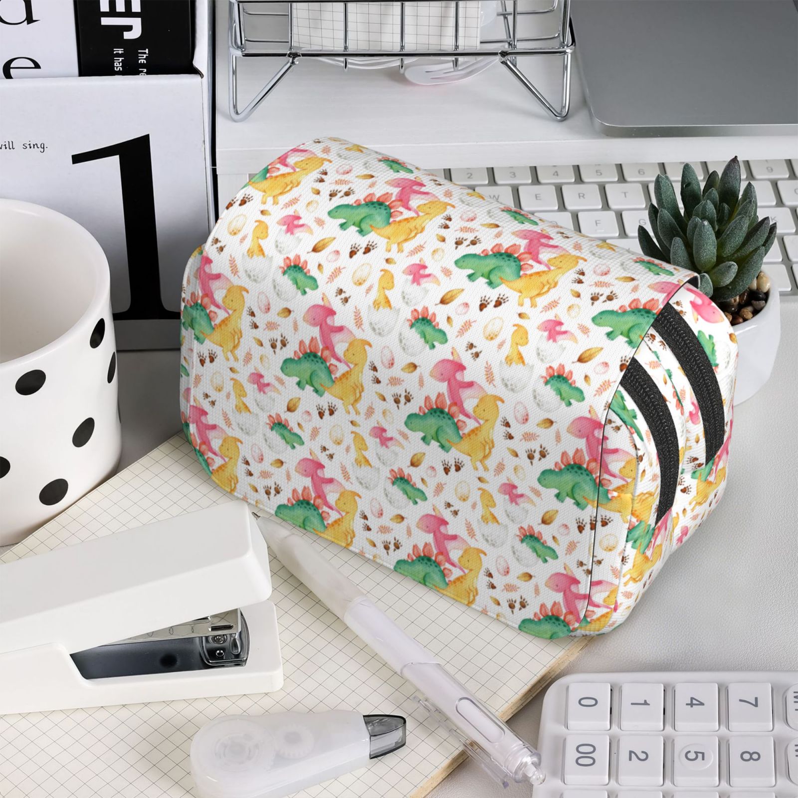Rateoe Cute Baby Dinosaurs Pattern Double Clamshell Pen Case, Storage Organizer with Two Zipper Compartments– Holds Up to 50 Pencils & Pens