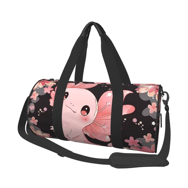 Balery Cute Axolotl Sakura Blossoms A Bolsa de Gimnasio para Mujeres y Hombres, Bolsa de Viaje Impermeable, Bolsa de Fin de Semana con Compartimento para Zapatos y Bolsillo Húmedo
