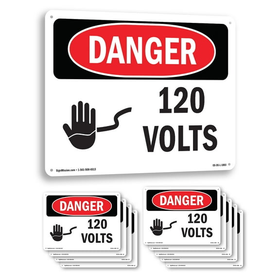120 Volts OSHA Danger Rigid Plastic Sign 10 Inch x 7 Inch - 10 Pack
