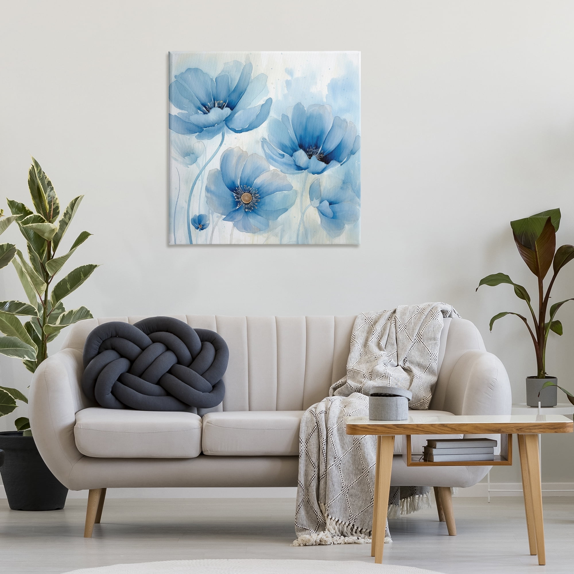 Stupell Industries Blue Poppies Ombre Plants & Flowers Painting Wrapped Canvas Art Print Wall Art, 30 x 30