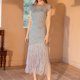 thumbnail image 3 of Vestido Midi de lentejuelas con borlas vestido de malla de verano para mujer de Color sólido traje de fiesta de baile FLhrweasw Nuevo, 3 of 9