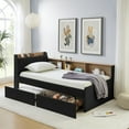thumbnail image 2 of Newest Twin Size Upholstery Velvet Day Bed with Storage Headboard , Wireless Charging, Multi-functional Daybed with Two Storage Drawers & LED Lights, Black, 2 of 9