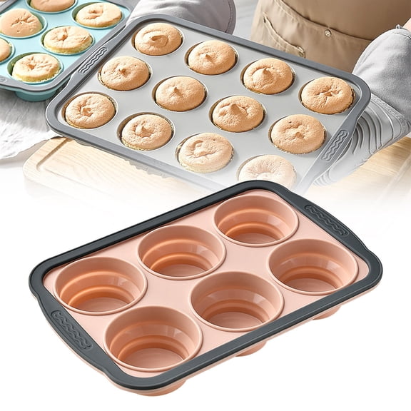Xmealix Silicone jumbo Muffin Pan for Baking silicone cupcake pan with Metal Reinforced Frame 6 Cups Regular BPA Free Non-stick for Homemade Baking supplies Beige
