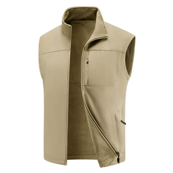 VNKIDY Men Outerwear Vests Autumn Winter Solid Color Plush Warm Thickened Vest Oversized Full Zip Stand Collar Workwear Vest For Daily Wear Athletic Outerwear